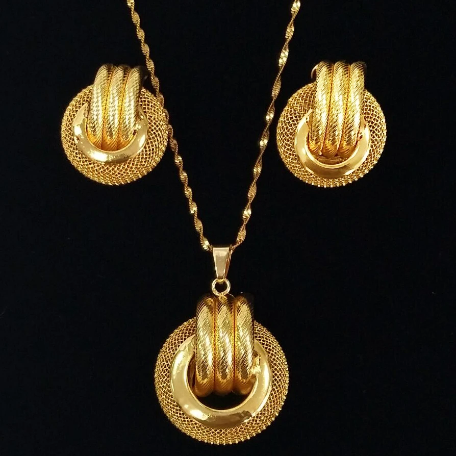 Women's Gold Color Necklace Set with Stud Earrings, Lightweight