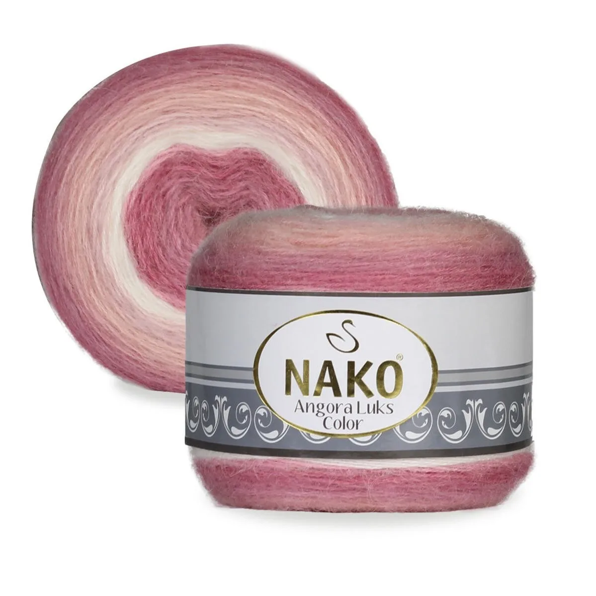 NAKO Angora Luks Color Yarn 150g - 810m Mink Merino Mohair Alpaca Wool Cotton Knitting Lux Luxury Crochet Ombre Batik Cake Shawl