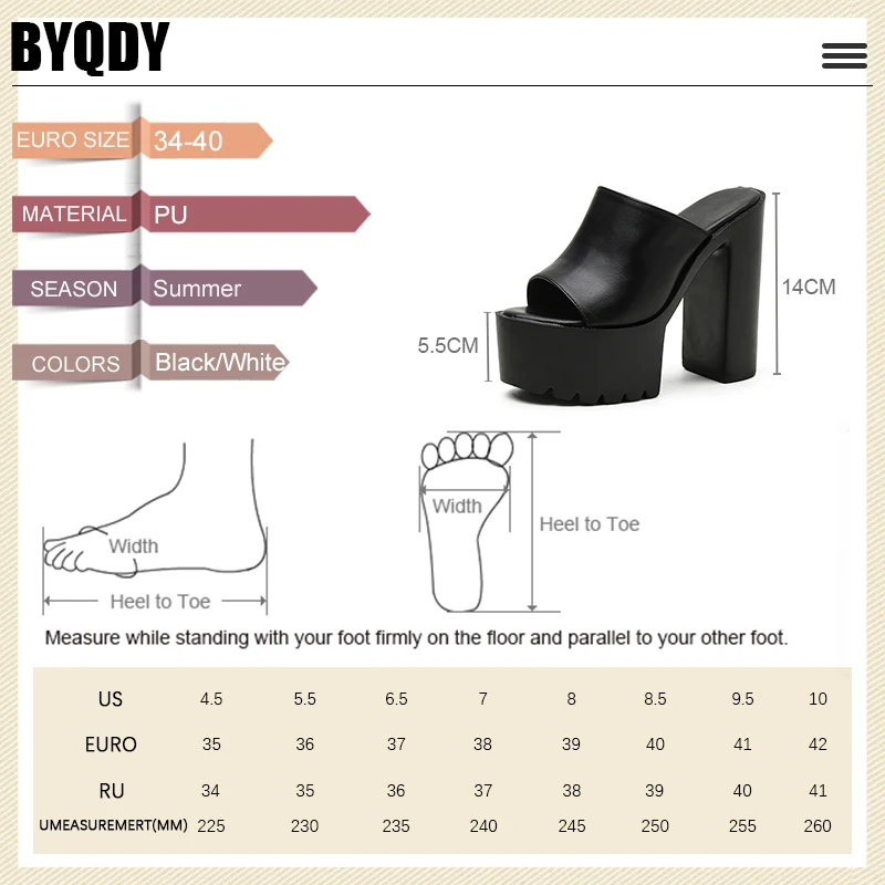 BYQDY Platform Sandals for Women Sexy Peep Toe Slip On Chunky High Heel Sandals Date Dress Shoes Backless Mules Plus Size