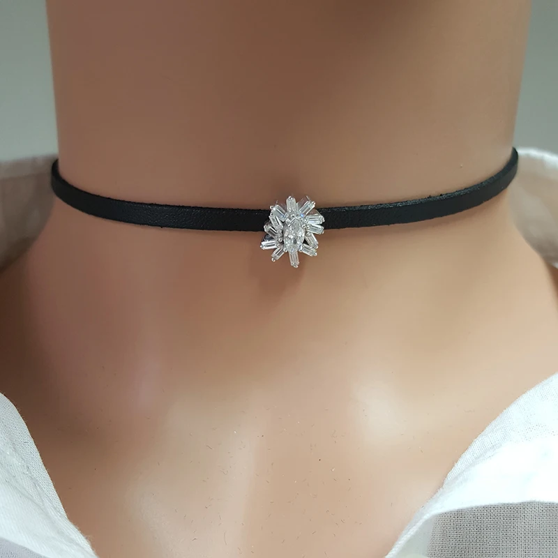 Choker Necklace for Women Suede Leather Choker 925 Sterling Silver Gemstone Made in TURKEY