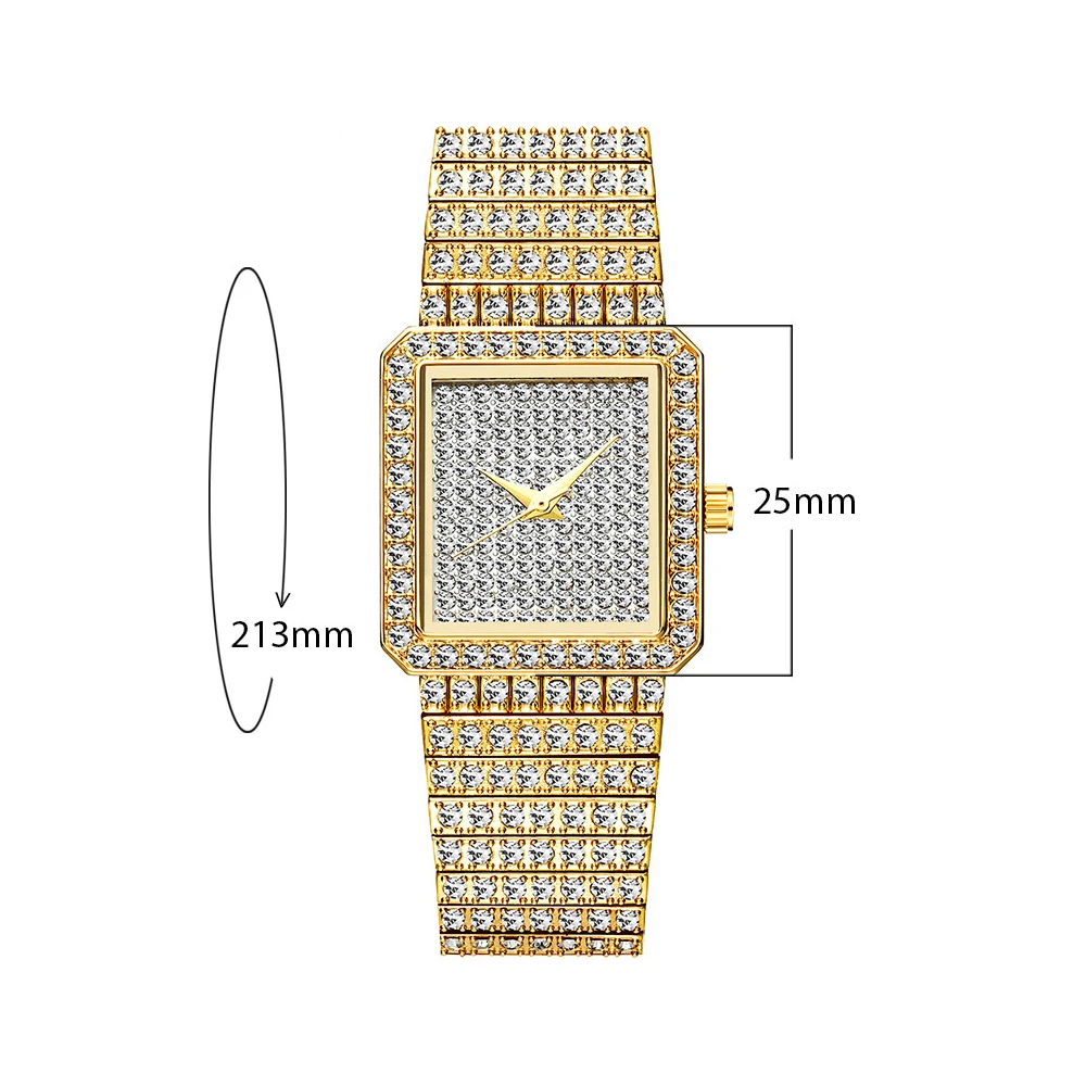 O rei bling relógio feminino aço inoxidável iced para fora strass bling forma quadrada luxo relógios de pulso à prova dwaterproof água