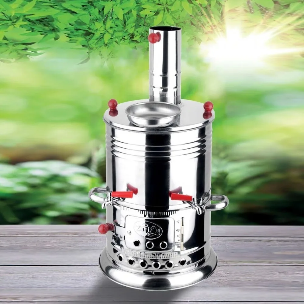 Samovar DOUBLE TAP Stainless Steel Wood Charcoal Stove Outdoor Kettle Teapot BBQ Multipurpose Cooker 3.5 Liter fast shipping