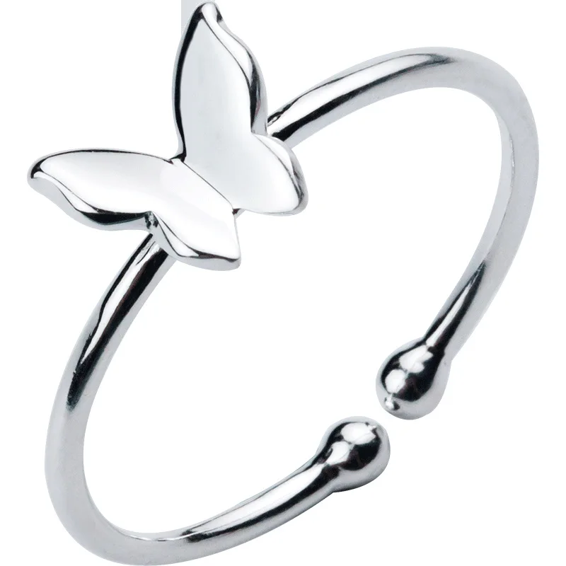 Versilberte Blütenblätter-Ringe für Frauen, süßer, schlichter, modischer, offener, verstellbarer Schmetterlingsring, Partyschmuck, Geburtstagsgeschenk – Detail 9