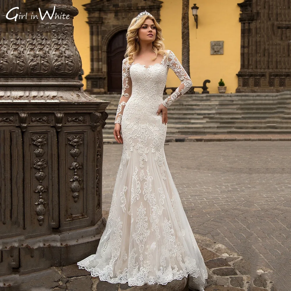 Vestido de novia de sirena de manga larga de encaje cariño personalizado elegante botón trasero vestidos de novia vestidos de novia modernos por encargo