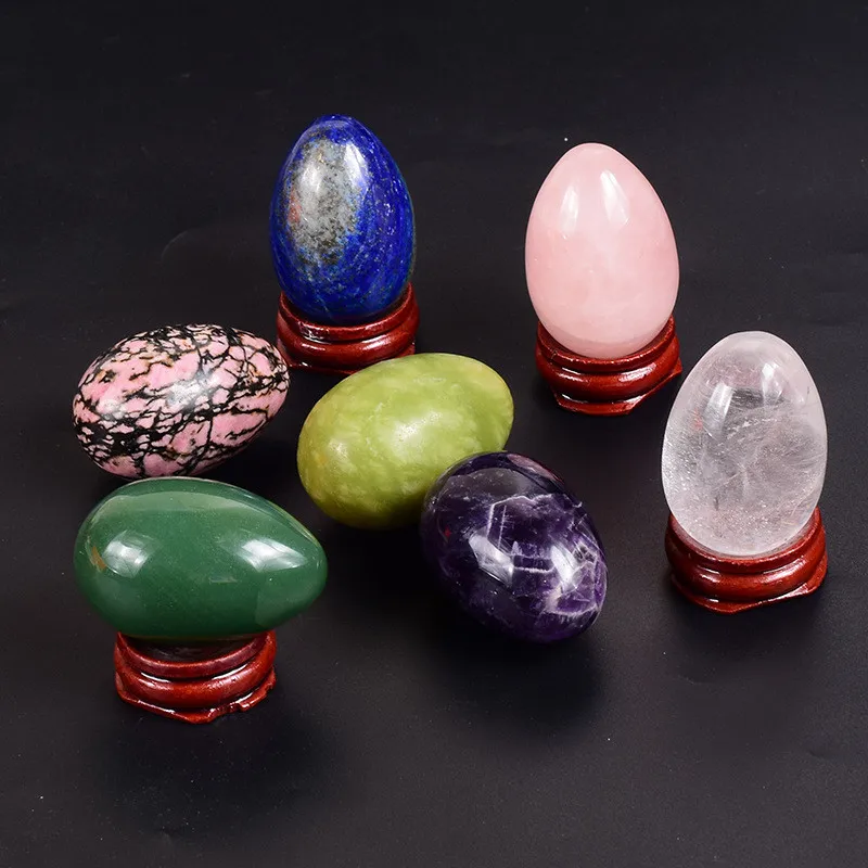 45x30mm Undrilled Yoni Egg Natural Stone Healing Crystal Kegel Exercise Pelvic Massage Gemstone Reiki Home Decoration With Stand