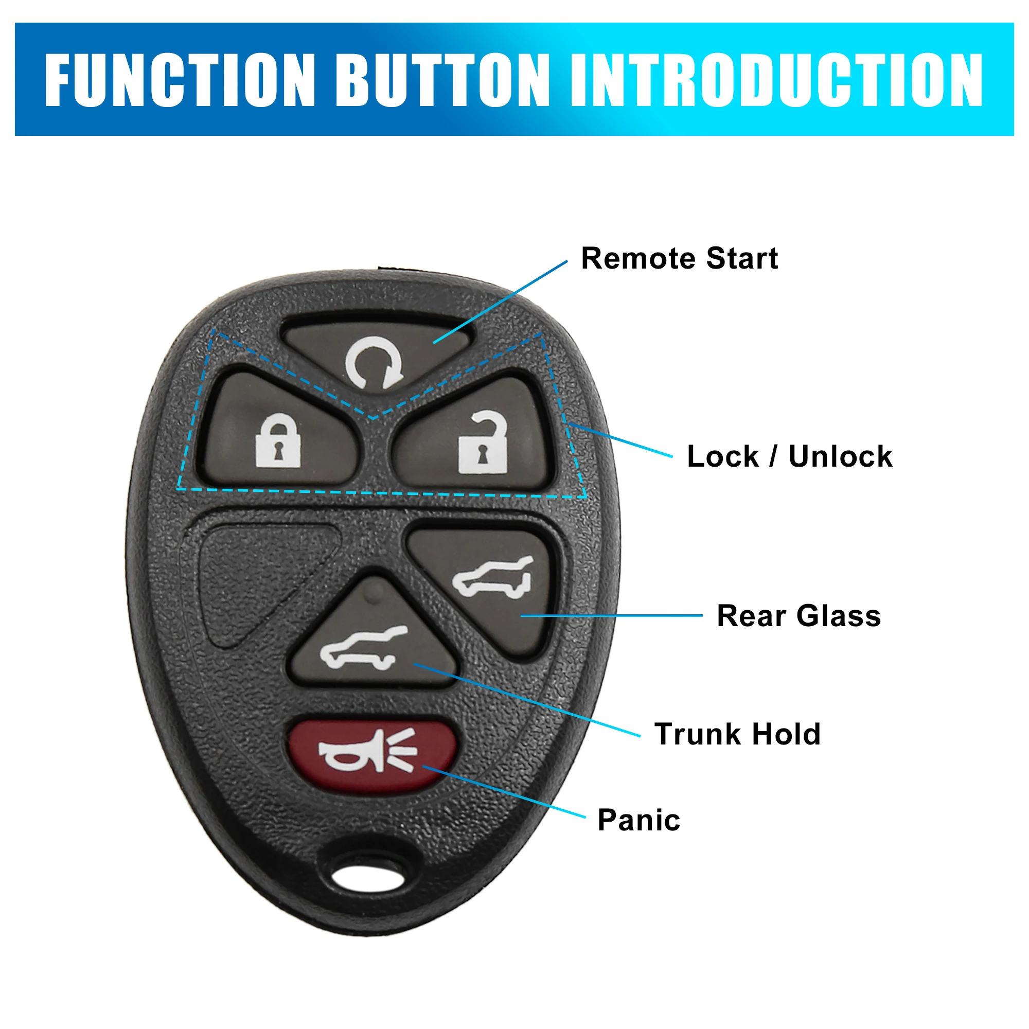 Uxcell Black 6 Buttons Key Fob Remote Control Case Shell Replacement OUC60270 For Cadillac Escalade 2007-2014 Chevrolet Suburban