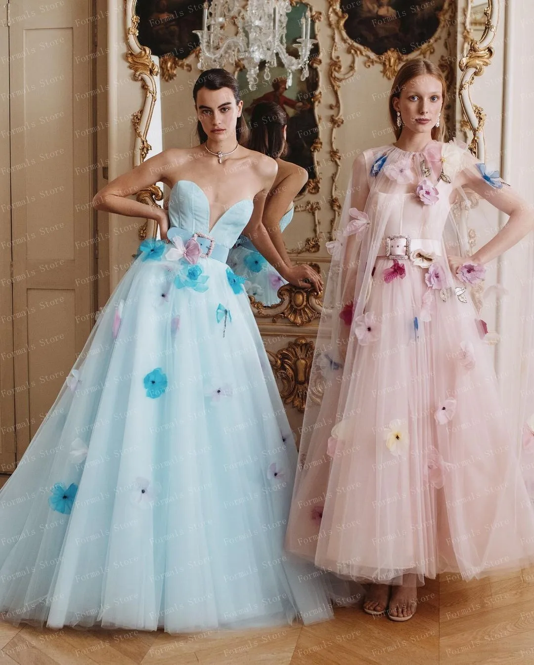 สแควร์คอพรหมชุดเด็กสีชมพูTulleชุดยาวชุดดอกไม้ชุดเสื้อคลุมข้อเท้าความยาวชุดราตรีCUSTOM Madeชุด