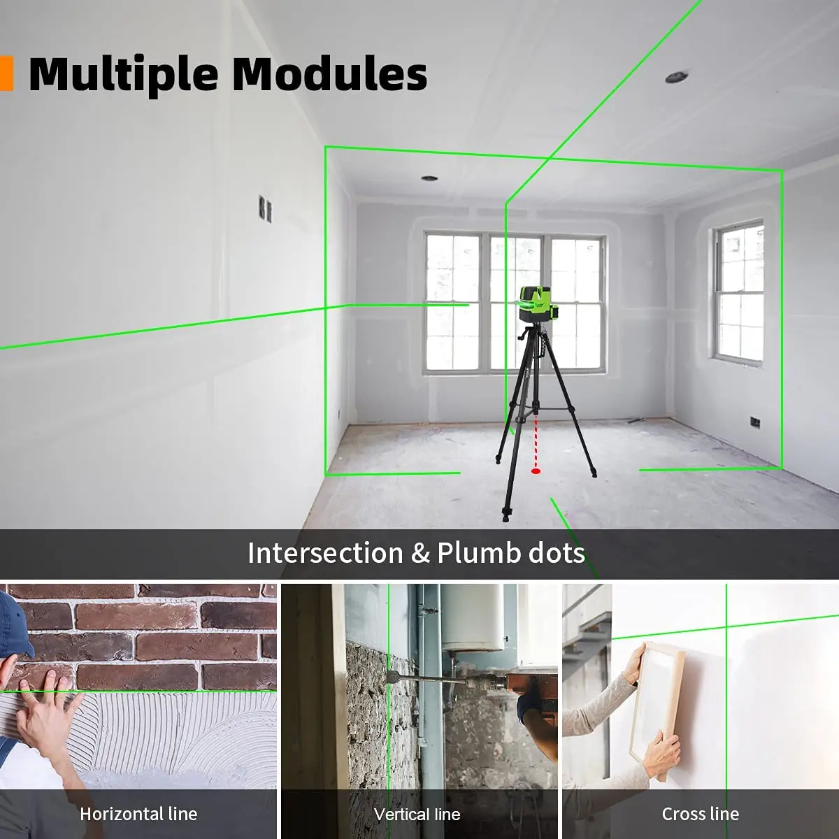 Huepar Laser Level Multi-line - Four Vertical & One Horizontal Cross Lines Laser Green Beam Self-leveling Tool With Plumb Dot