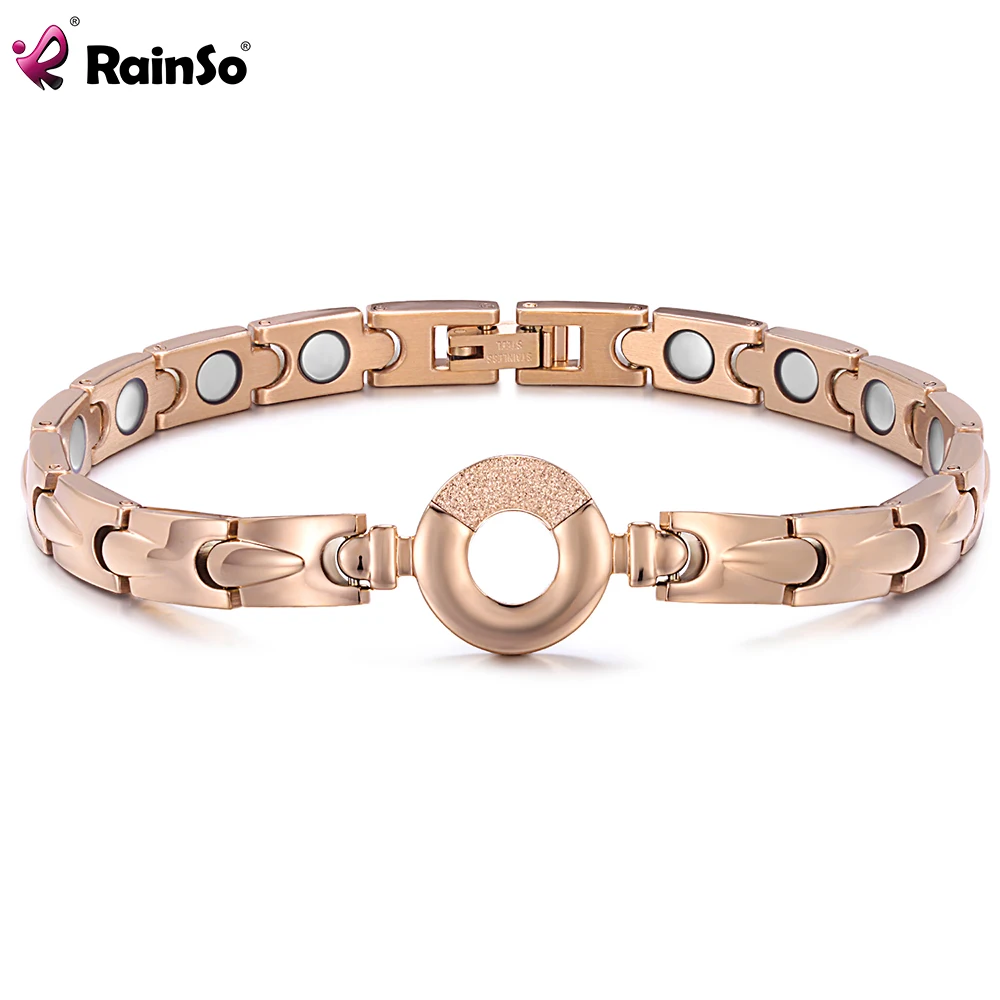 Rainso Healing Magnetic Stainless Steel Bracelet For Women Bio Energy Healthy Elegant Round Hollow Jewelry Set 2023 Female Gifts