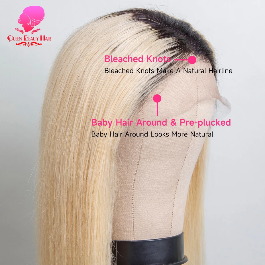 13x6 Full Lace Frontal Perücke aus Echthaar, 1B 613 Ombre Blonde Perücke mit dunklen Ansätzen, peruanische Body Wave Lace Front Echthaarperücken für Frauen – Detail 22