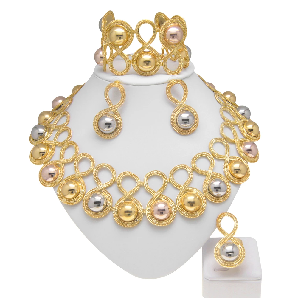 2022 Fashion Brazil Gold Plated Jewelry Set Exquisite Handmade Woman Big Necklace Party Accessories H20007