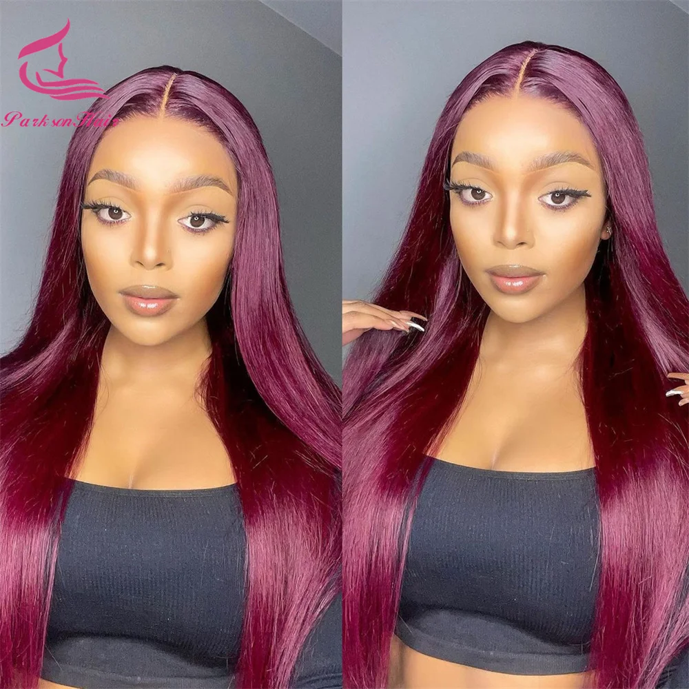 بورجوندي 13x6 13x4 الدانتيل الشفاف الجبهة الباروكات شعر الإنسان قبل قطعها 99J باروكة من شعر طبيعي مستقيم الأحمر الدانتيل شعر مستعار أمامي للنساء