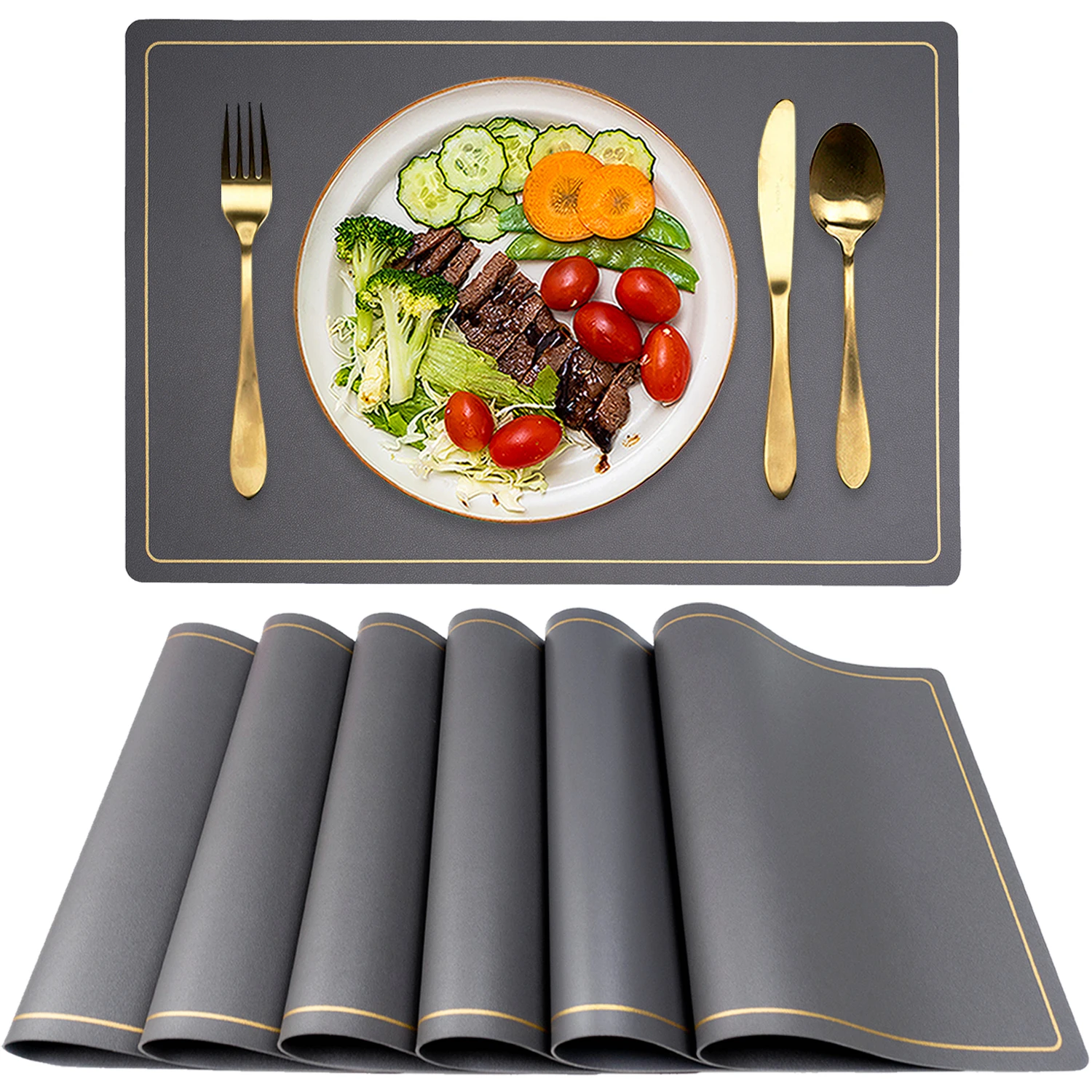 

6pcs/set PU Leather Waterproof Placemats Nordic Phnom Penh Oilproof Tableware Mat Non Slip Western Table Pads Bowl Pad for Home