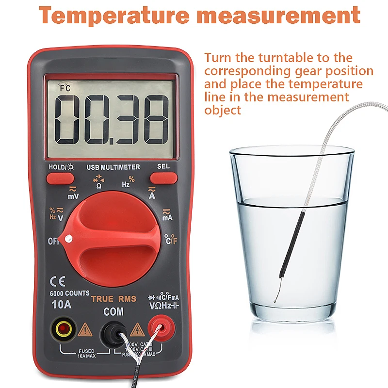 Profesional Digital Multimeter USB Mini Tester AC/DC Current Voltage Capacimeter OHM Frequency Auto Range 6000 Counts TURE RMS