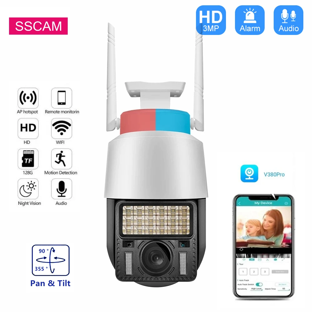 

5MP WIFI Surveillance Speed Camera Waterproof 5.5 INCH Audio Motion Detection Pan Tilt Outdoor V380 Pro Security Cameras