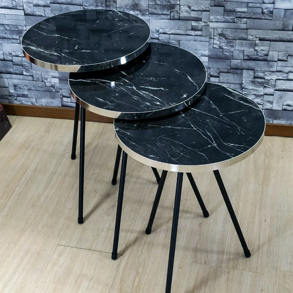 Coffee Table 3 Pieces Coffee Table Tea Coffee Service Table Round Living Room Nightstand, Coffee Table Quality Metal Leg