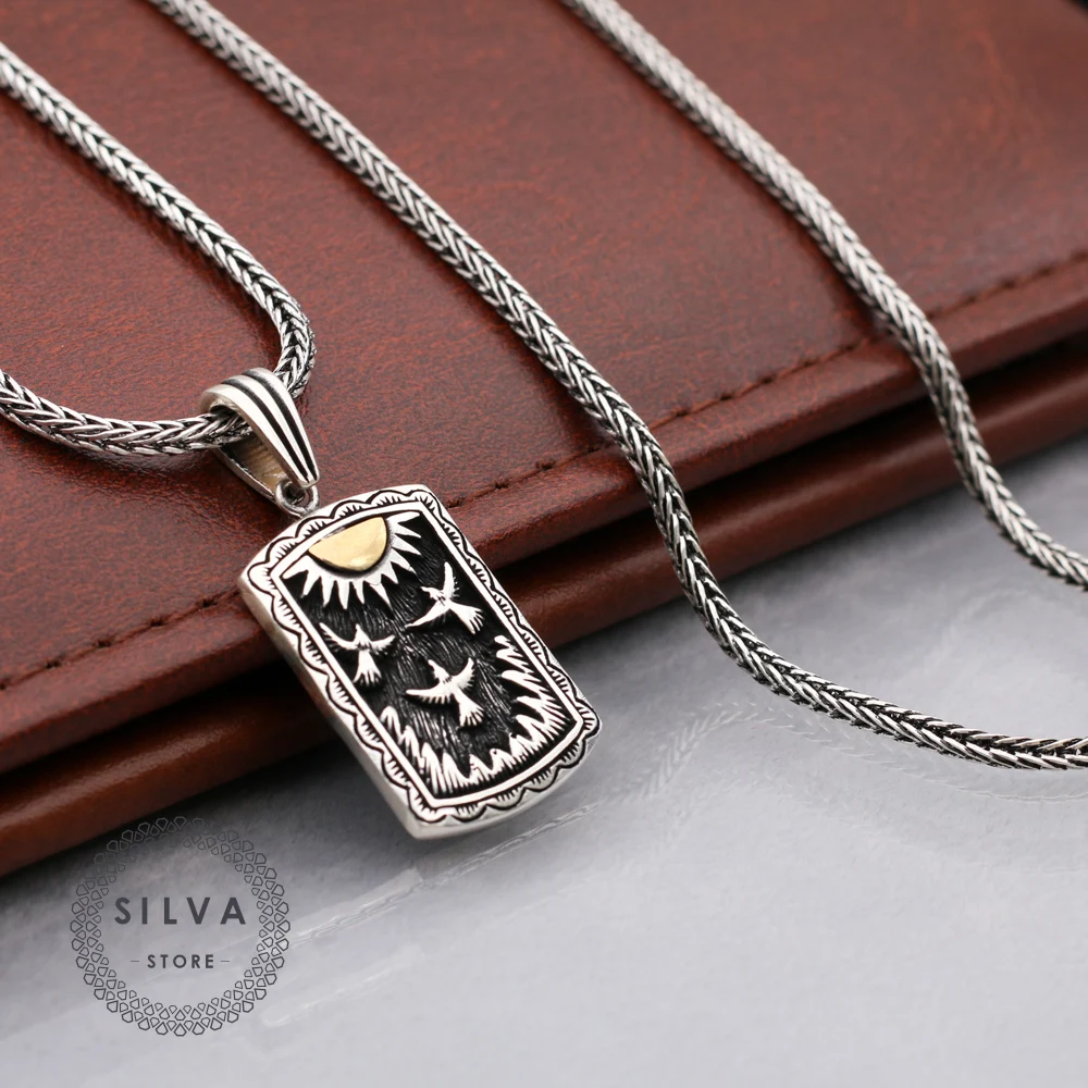 Silva Original 925 Sterling Silver Pendant Necklace for Men S925 silver fashion Jewelry Gift Mens Cable Chains