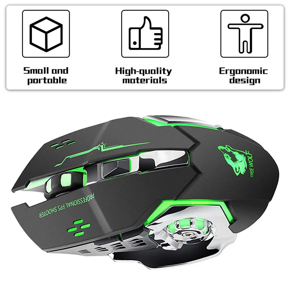 2021 HOT X8 Super Quiet Wireless Gaming Mouse 2400DPI Rechargeable Computer Mouse Optical Gaming Gamer Mouse for PC Black