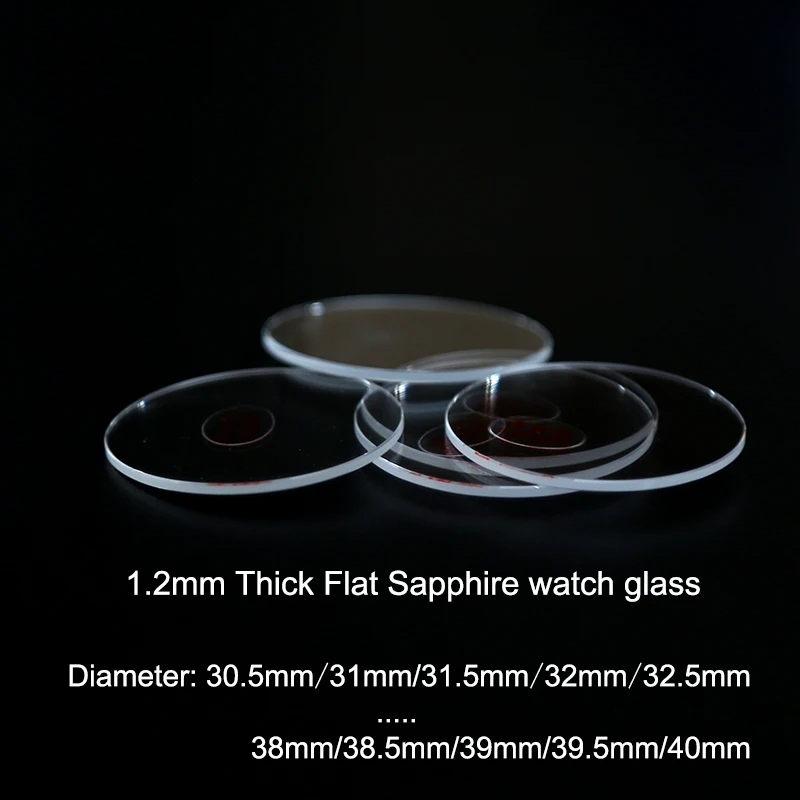 1.2mm Anti scratch Smooth Flat Sapphire Watch Glass for watch maker  30-40mm Transparent Crystal Sapphire Glass repalacement