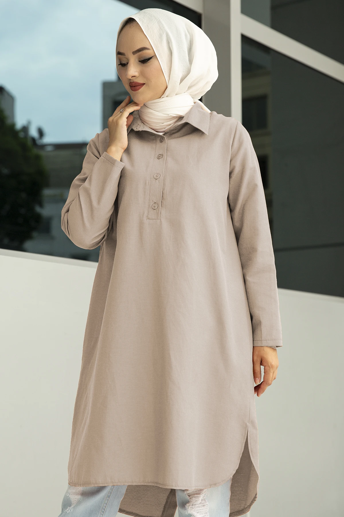 muslim women v-neck button up tunic long blouse shirts clothes for muslim women tunic women tops ladies turkey blouses islamic