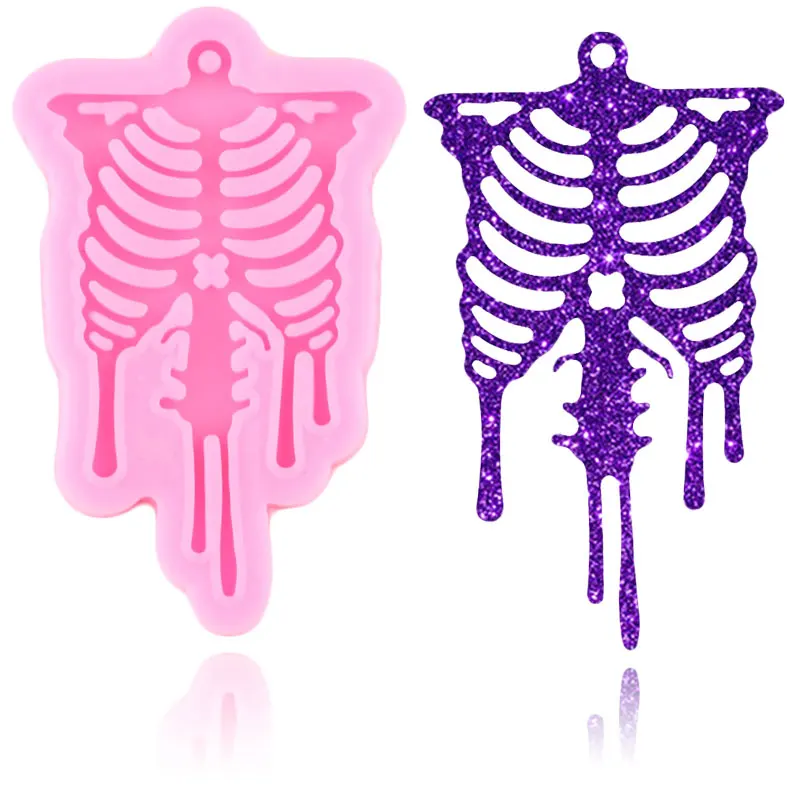 DIY Shiny Halloween Skeleton Mold for Keychain Pendant Decoration Moulds Polymer Clay Epoxy Resin Necklace Jewelry Making Molds