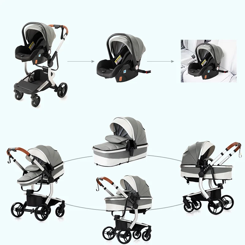 Lightweight Stroller 3 in 1 stroller Baby stroller  Baby Carriage Baby Cars High Quality Pram Senior Four Wheel PU leather Parm