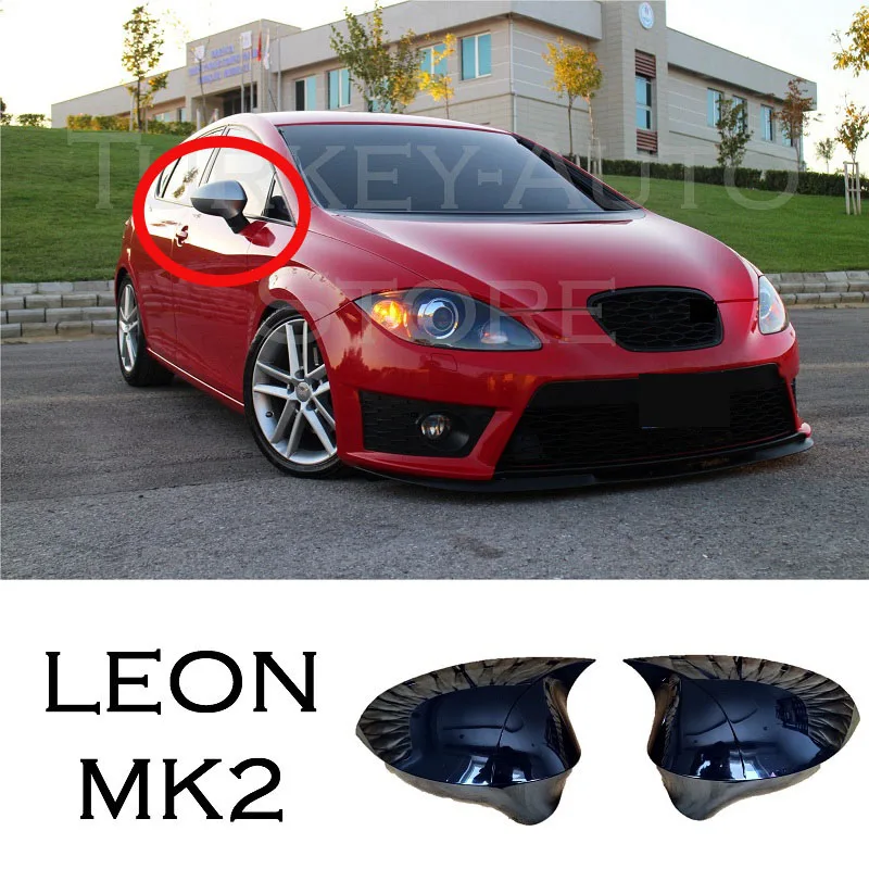 Bat Side Mirror Cover for Leon MK2 Seat 2009-2012 Car Accessories MK2.5 FR Cupra Shiny Piano Black Tuning Auto Sport Bat Design