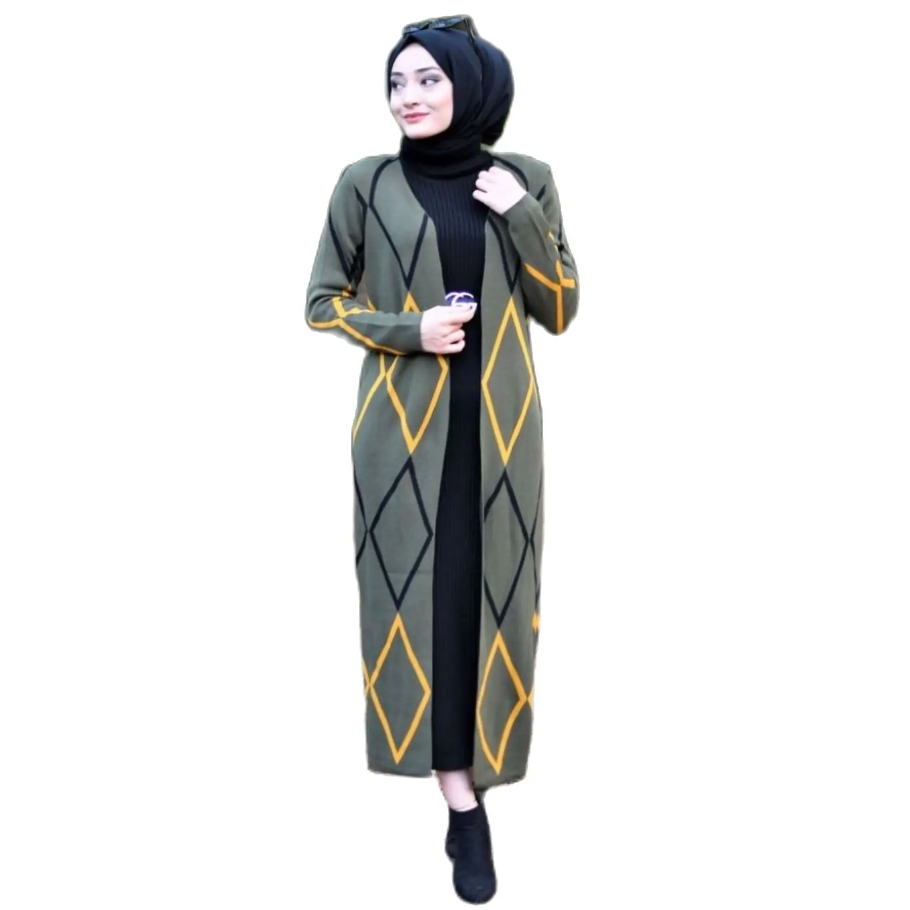 2 Piece Women's Set Embroidery Patterned Knitwear Maxi Turtleneck Dress and Maxi Cardigan Long Sleeve Turkey Muslim Fashion