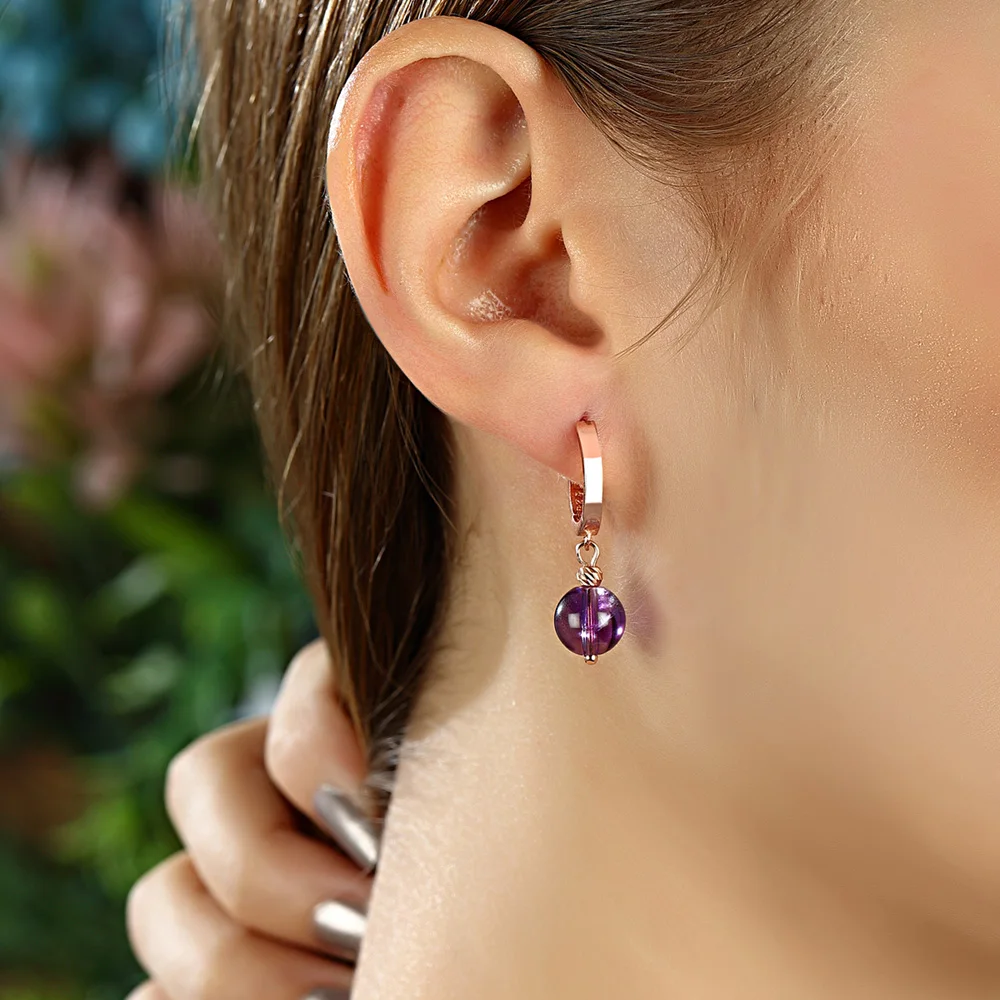 Pure Jewelry 925 Sterling Silver Water Drop Earrings For Women Rose Gold Plated With Amethyst Drop Earrings