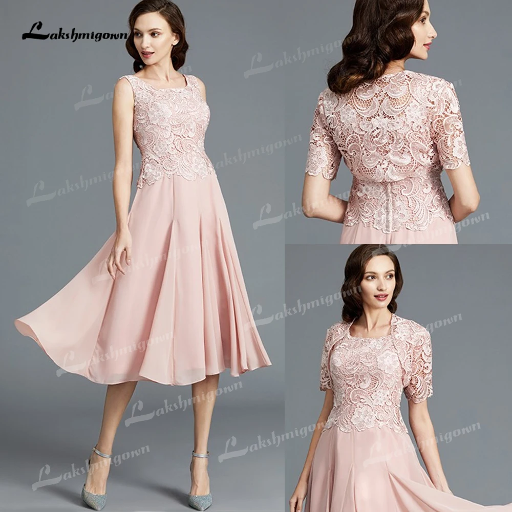 

Chiffon Mother Of The Bride Dresses With Jacket Square Knee-Length Appliques Women's Evening Dress Vestidos De Boda Invitada