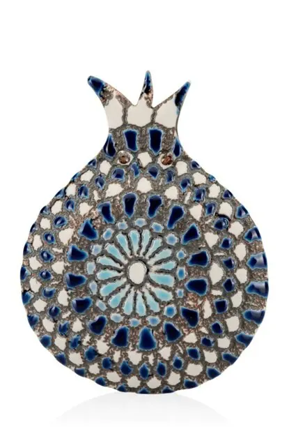 Paşabahçe Porcelain Wall Decoration Pomegranate Blue Handmade 12 cm