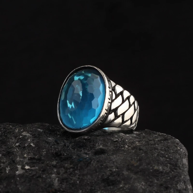 Men's Blue Topaz 925 Sterling Silver Ring Special Design 2022 Summer Winter Fashion Trend Accessories Products Gifts Free kargo