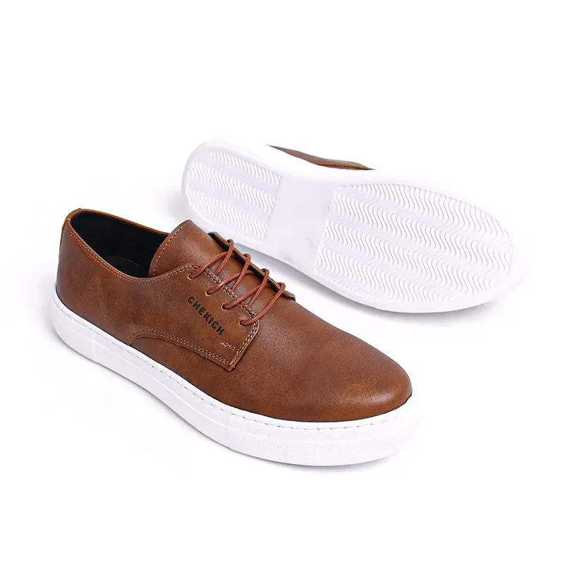 

Chekich Men's Shoes Tan Color Artificial Leather Lace-Up Summer 2021 Fashion Sneakers Casual Vulcanized Material Wedding Office Solid Brown Footwear Lightweight Air Comfort Breathable CH005 V5