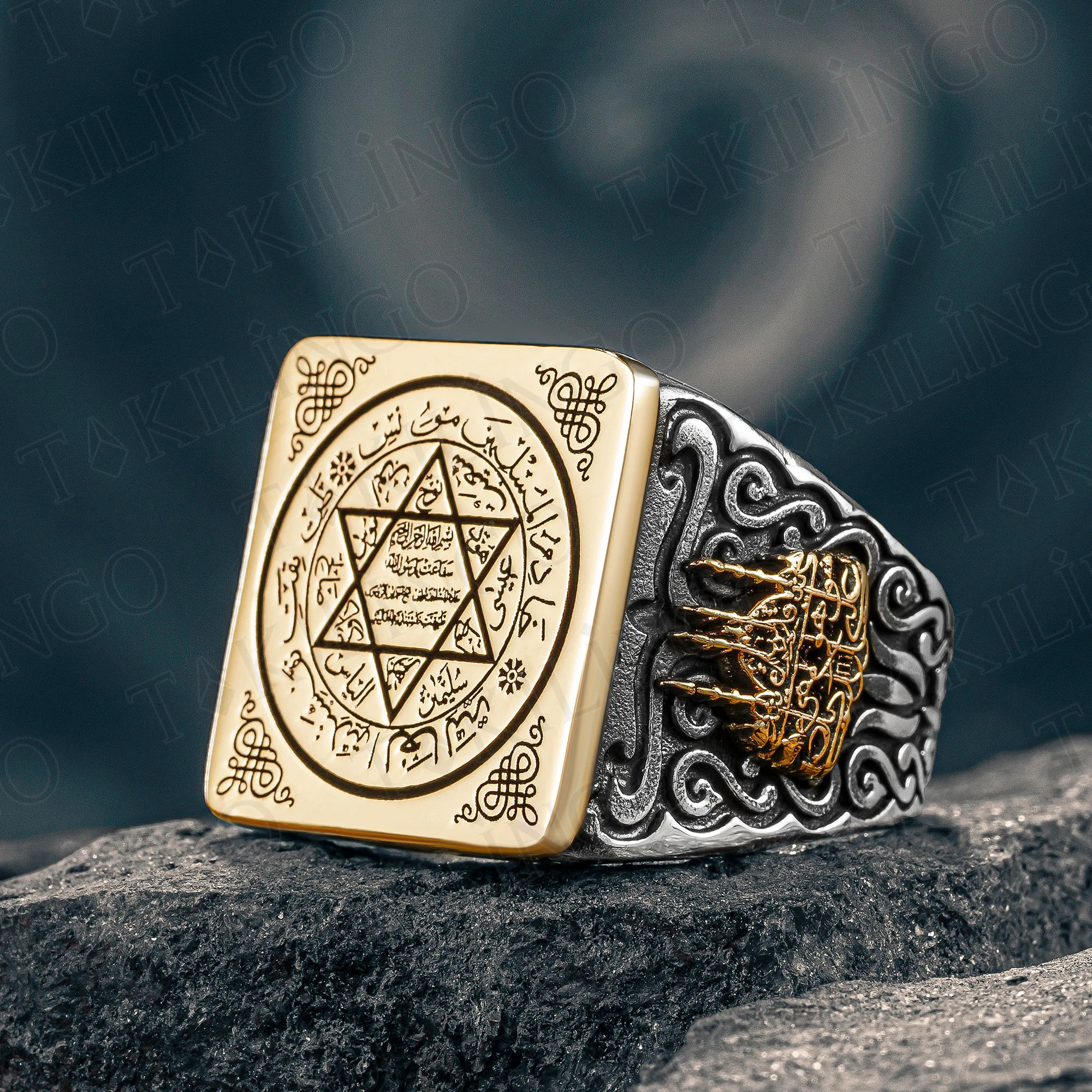 New Authentic Sterling Silver Antique Seal Of Phorpet Solomon David Star Master Hand Ring Men's Rustic Hallmarked Male Jewelry