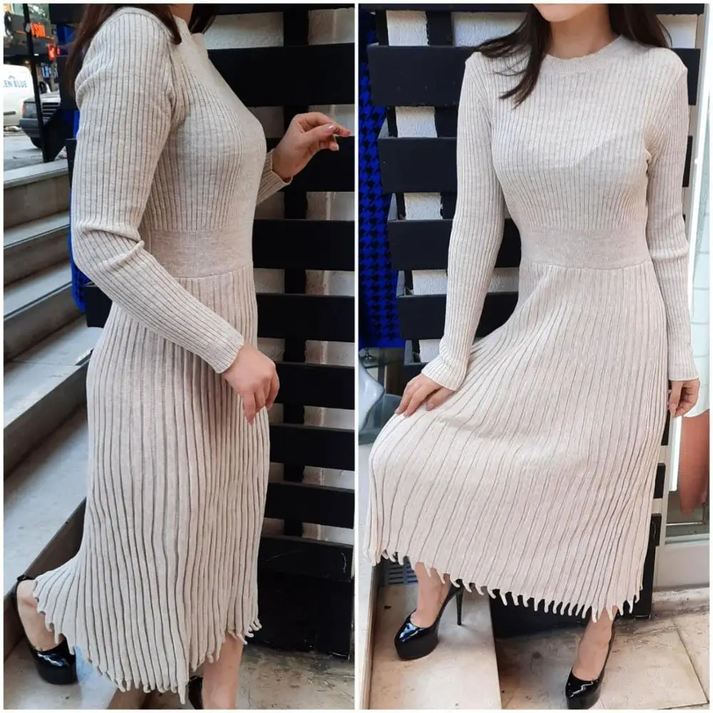 Women Autumn Winter Dress Casual Daily Collection длинное платье Fashion Turkish Textile Warm Comfortable Tricoat Clothes 2021