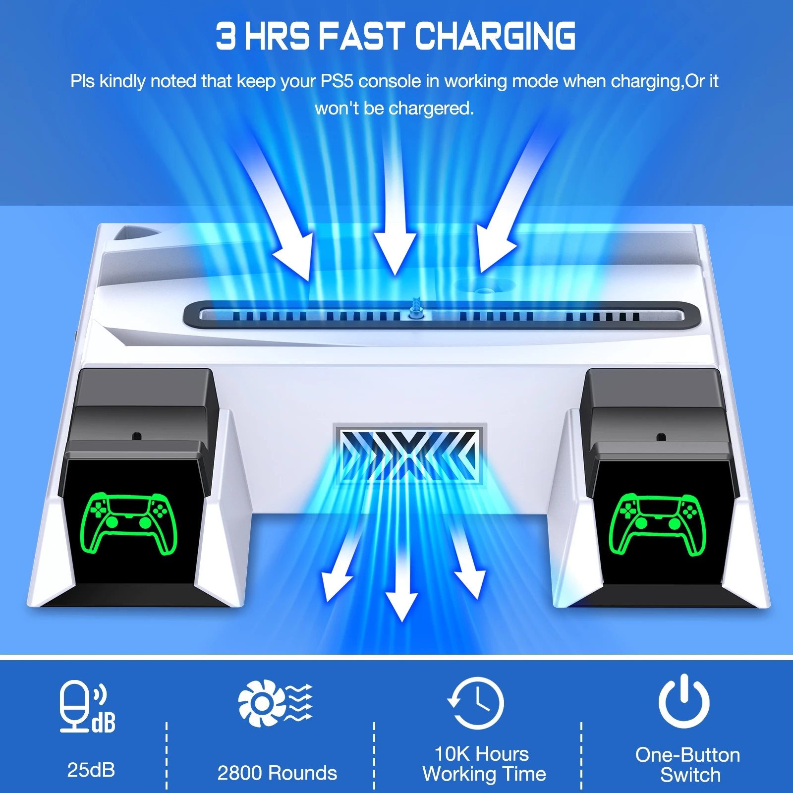 Вертикальная охлаждающая подставка для контроллера PS5, станция для быстрой зарядки с охлаждающим вентилятором для Playstation 5 Disc/Digital