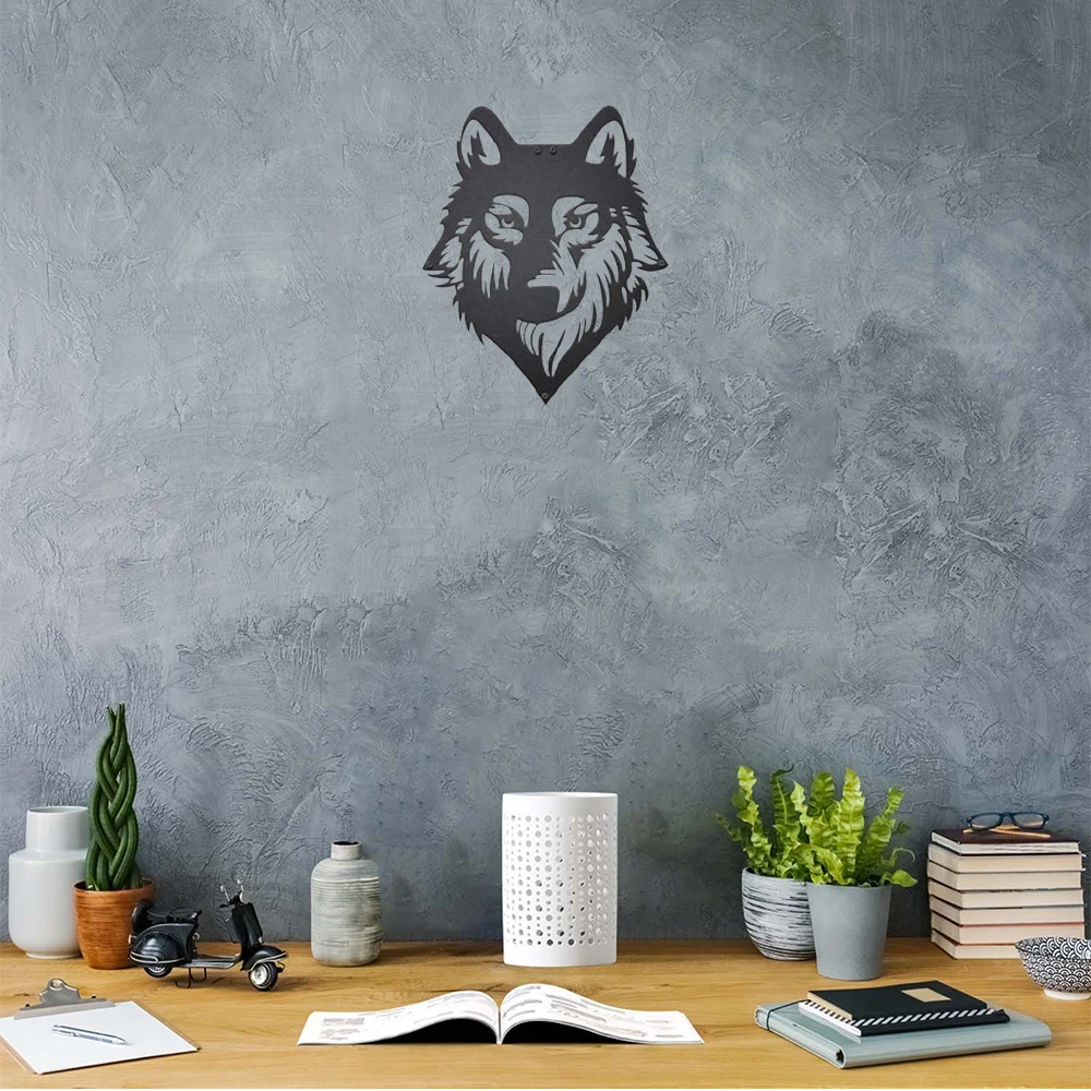 Wolf Head Animal Metal Wall Art Decor Laser Cut Hanging for Indoor Outdoor Home Office Decorative Garden Bedroom Livingroom