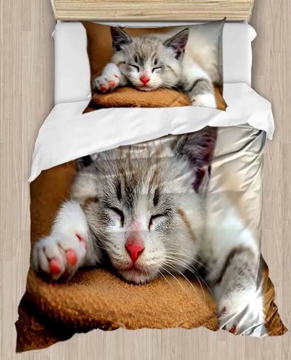 

Else Gray Sleepy Cute Cat on Sofa 4 Piece 3D Print Cotton Satin Single Duvet Cover Bedding Set Pillow Case Bed Sheet