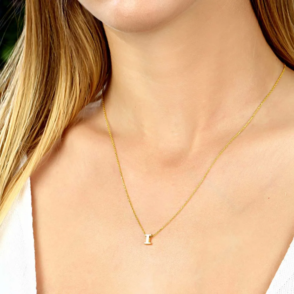 

Minimalist Necklace Letter I Pendant Jewelry 925 Sterling Silver Gold Plated with Chain