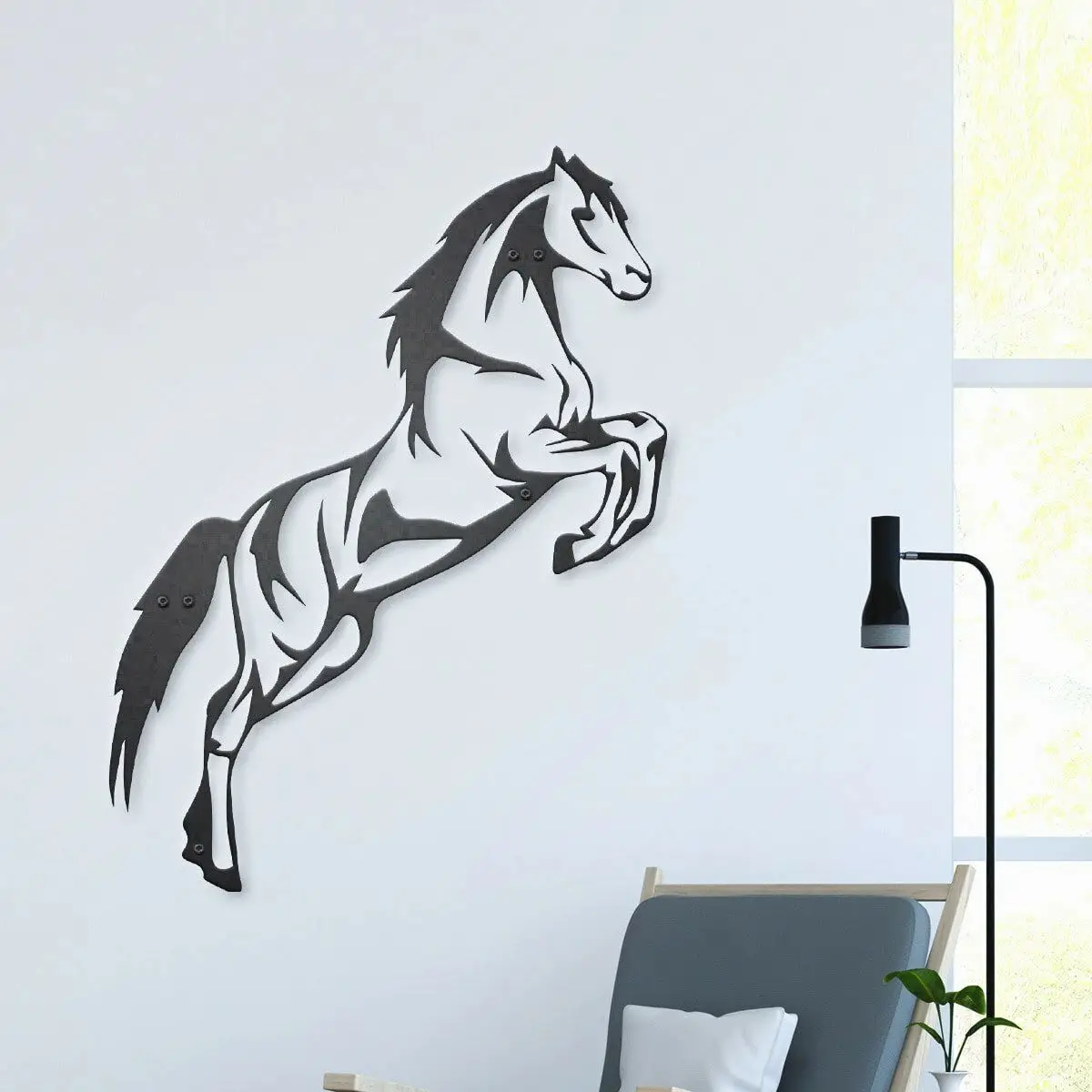 Prancing Horse Metal Wall Art Decor Laser Cut 60x60 Cm 3D New Living Room Line Home Decoration Hangings Stylish Special Gift