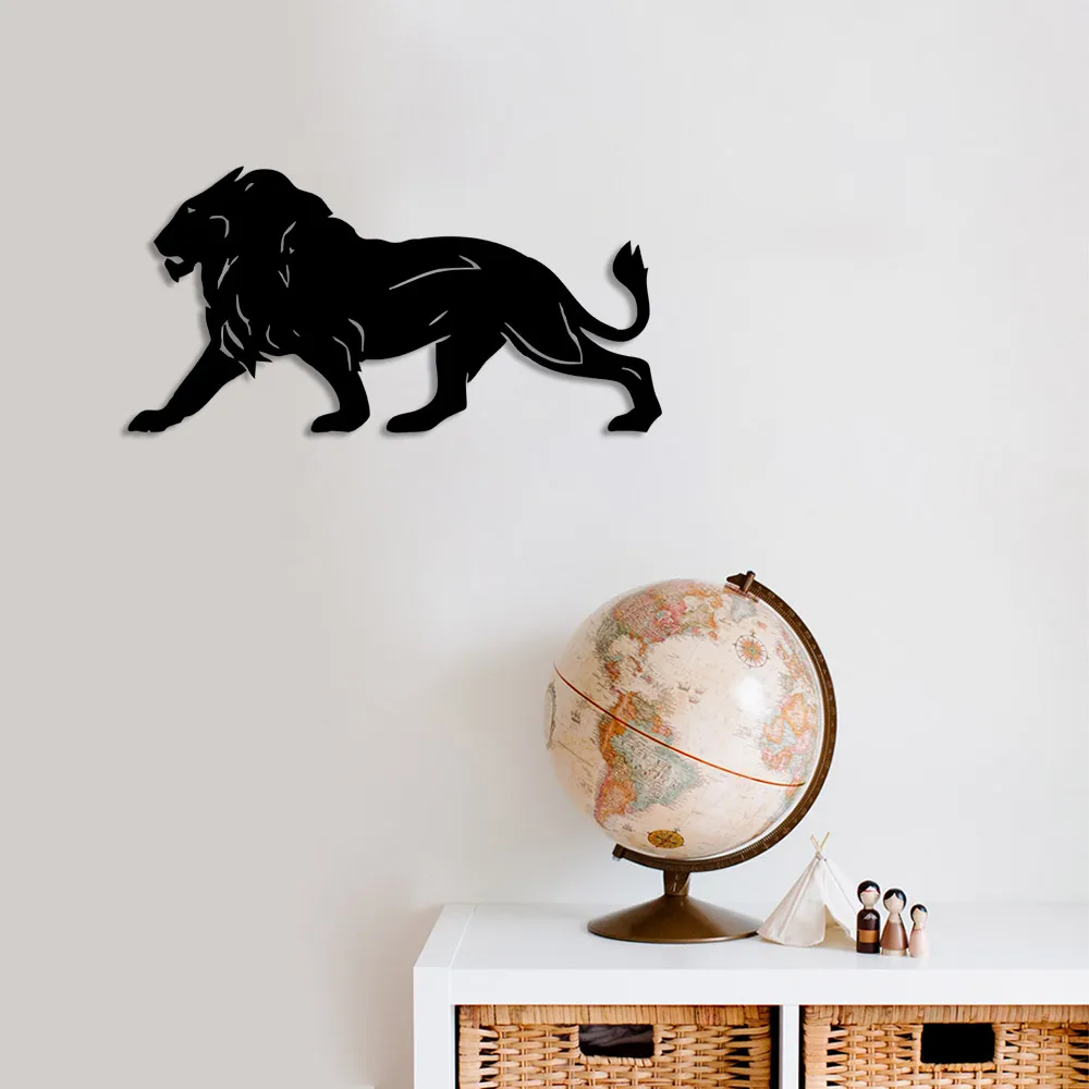 Brave Walking Lion Wall Room Home Accessory Wooden Table 50x25cm