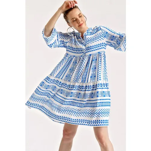 Ethnic Pattern Dress Women dress summer 2019 sexy neck floral print Boho beach dress ruffle short sleeve a line Mini dress dress