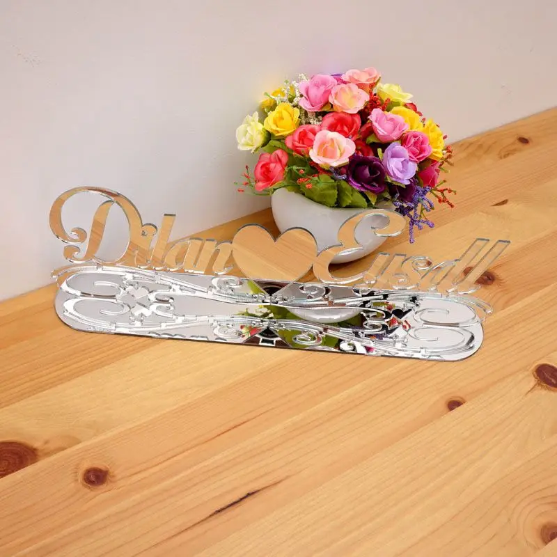 パーソナライズされたカスタムミラー名テーブル装飾アクリルミラーtableshow結婚式の装飾デスクトップ上好意のゲストのギフト