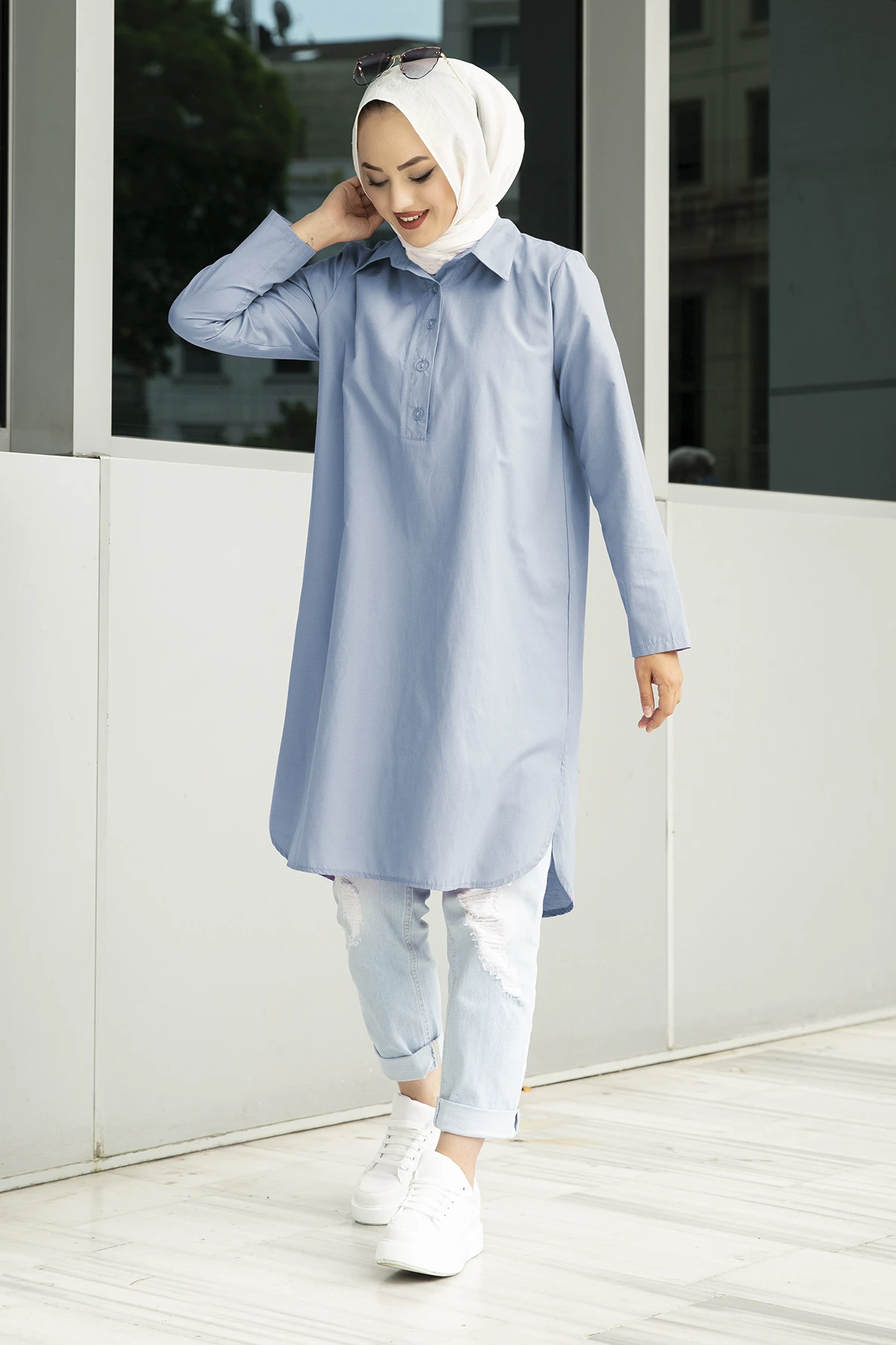 muslim women v-neck button up tunic long blouse shirts clothes for muslim women tunic women tops ladies turkey blouses islamic