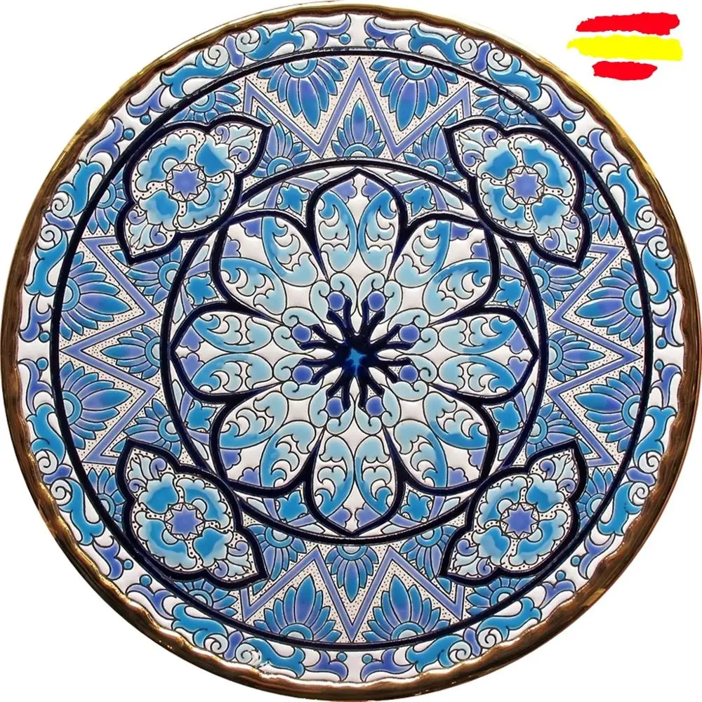 Ceramic plate - 36 cm/14,2 inch diameter - Spanish CERAMIC - enameled up handmade - Made in Spain - gold 24k - MIJASCERAMIC -