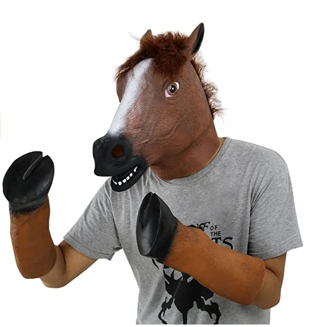 Latex Rubber Horse Head Mask Hooves Gloves Halloween Party Adult Costume Props