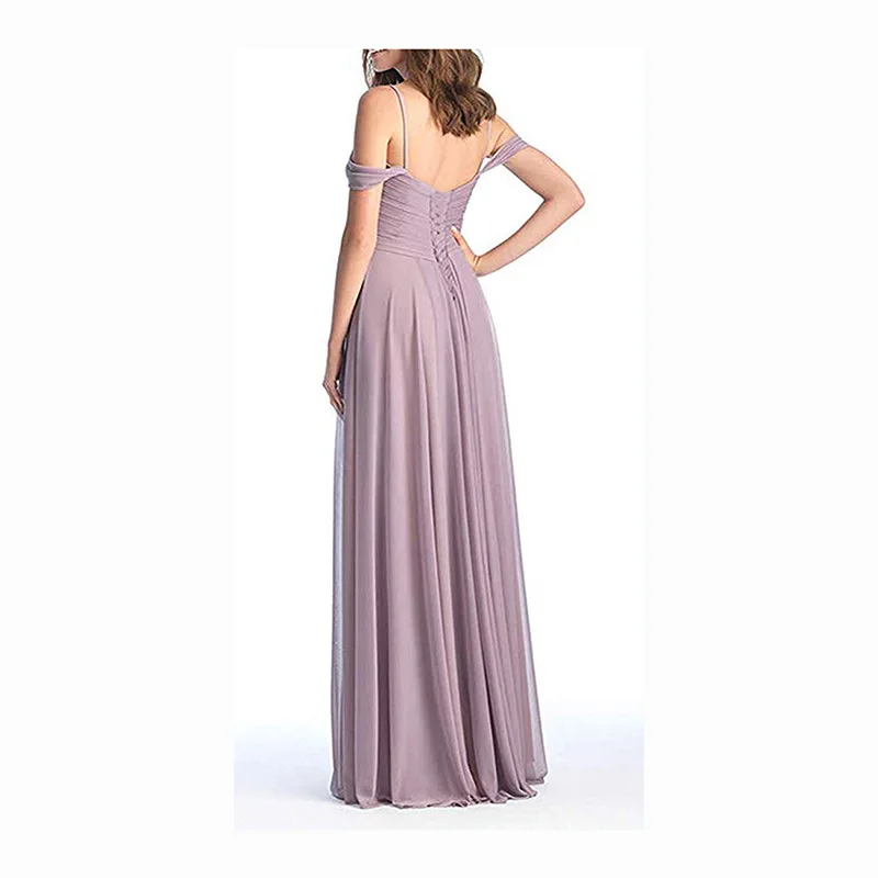 CloverBridal Ready To Ship Cheap Pleated Chiffon Off Shoulder Bridesmaid Dresses Size US2-US26W vestido de fiesta de boda WB9826