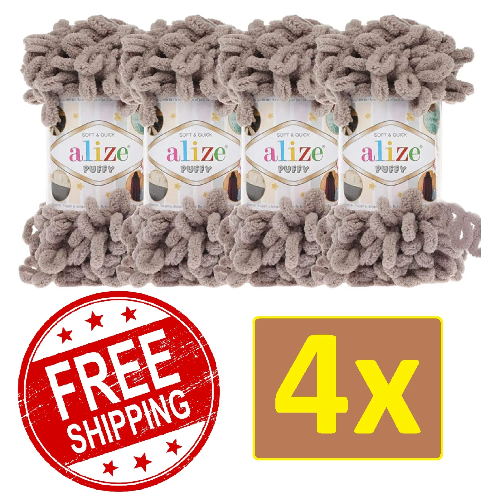 Alize Puffy Yarn (Free Shipping ! ) 4 LOT/BALLS 100g Finger Crochet Amigurumi Knitting Velvet Plush Soft Baby Blanket Bulky Loop