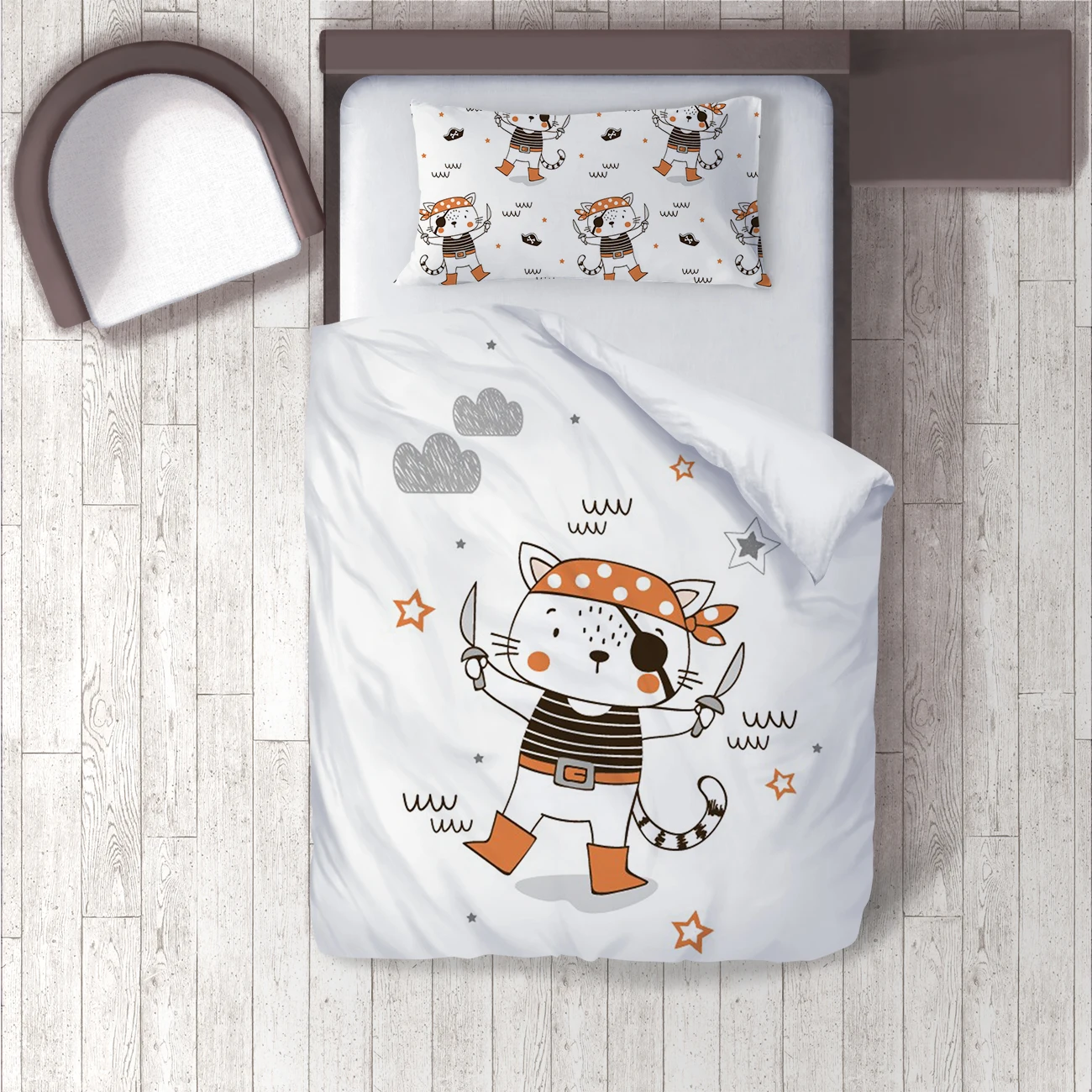 

Duvet Cover Set Bedding Set Pillow Case for Baby and Kids Room 3D Printed Orange Sailor Cat Hat Model 1379