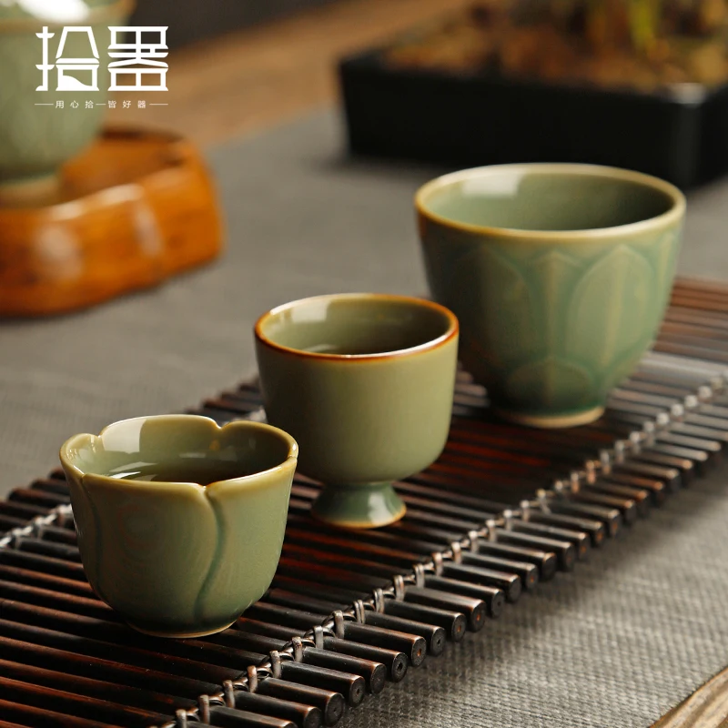 

Yue Kiln celadon Master Cup Retro Tea Cup household Kung Fu tea cup Chinese ceramic tea cup single cup high foot cup